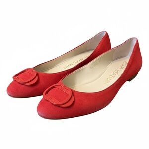 Stuart Weitzman Adeliza Tonal Red Suede Ballet Flats 8 EUC Coquette Cherry Red